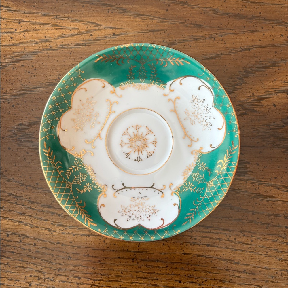 Lefton China Hand Painted Green Gold Saucer